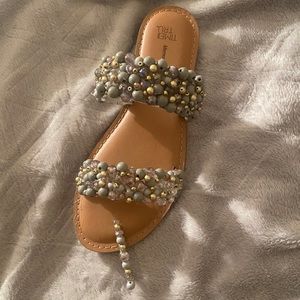 2 Strap Grey, Gold And Metalic Sandals